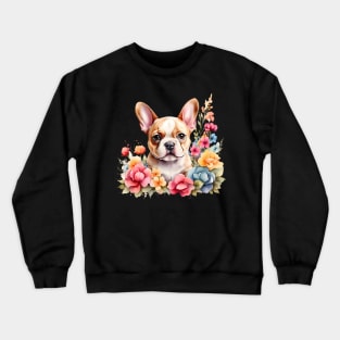 A french bulldog  decorated with beautiful watercolor flowers Crewneck Sweatshirt